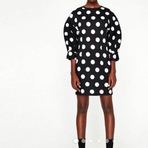 Zara Black and White Large Dot Puff Sleeve Mini Dress